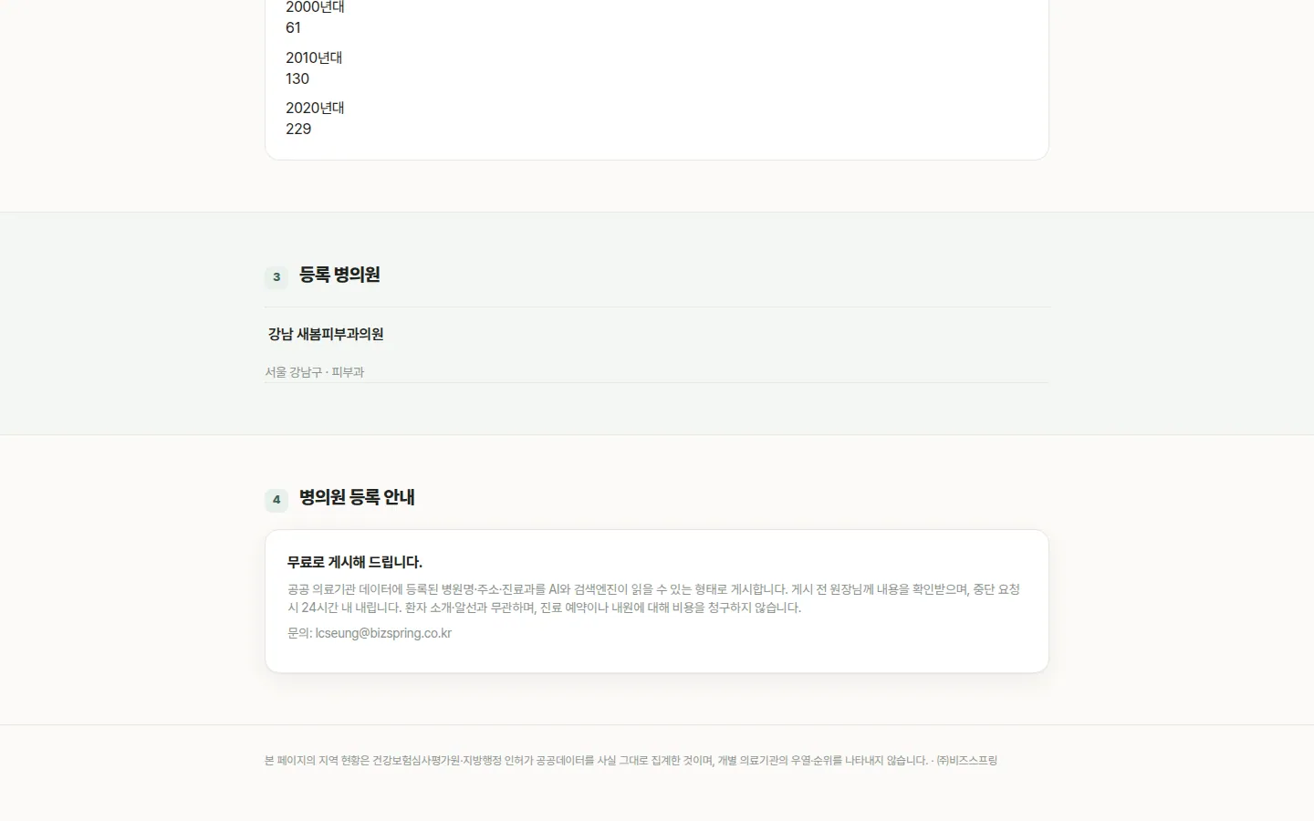 동네 병의원 찾기 · 등재 목록 화면