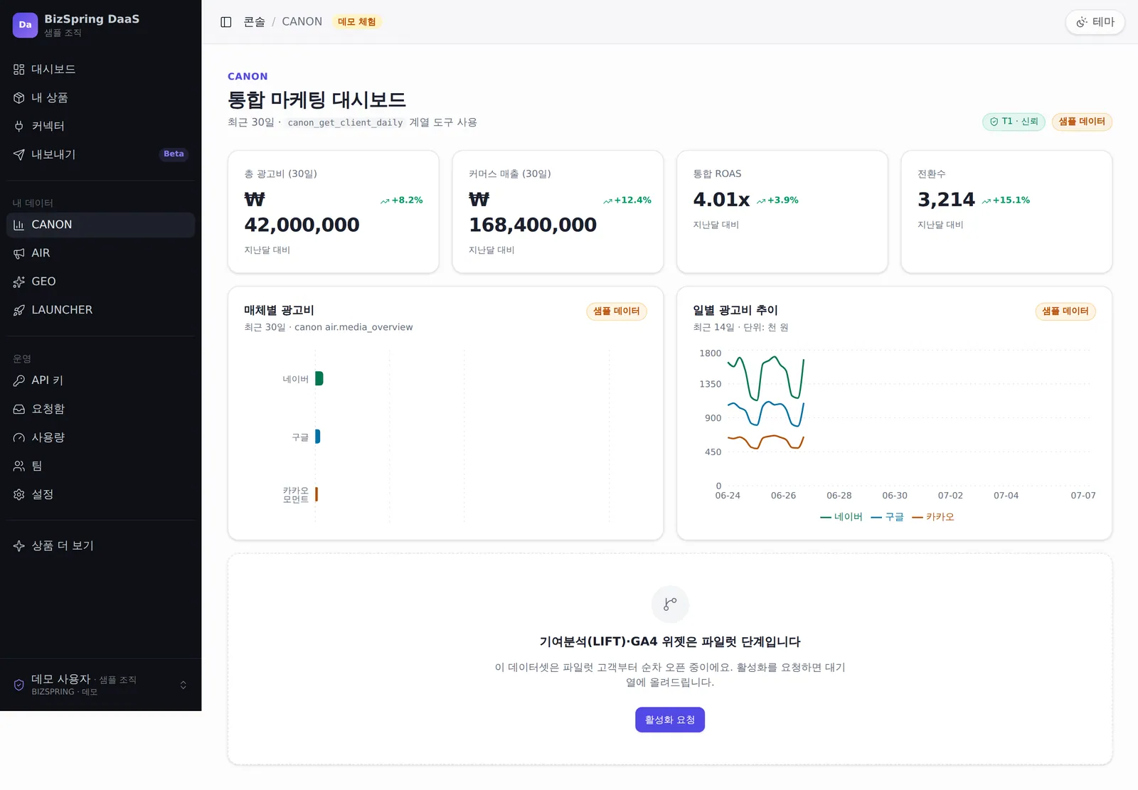 DaaS 콘솔 · canon 대시보드