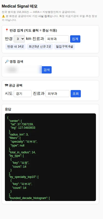 Medical Signal · 반경 집계 화면